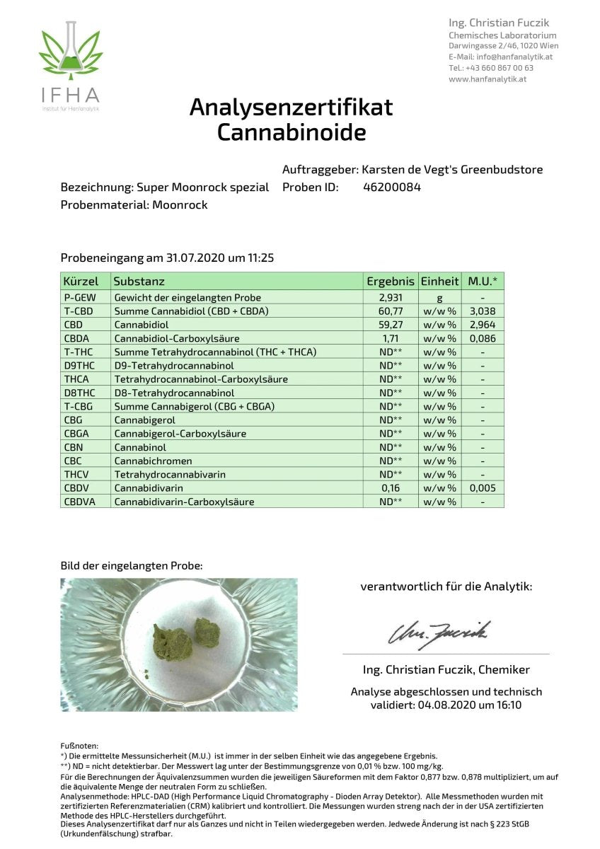 Analyse der CBD Blüten-Hasch Moonrocks – Inhaltsstoffe und CBD-Gehalt im Bufu CBD Shop