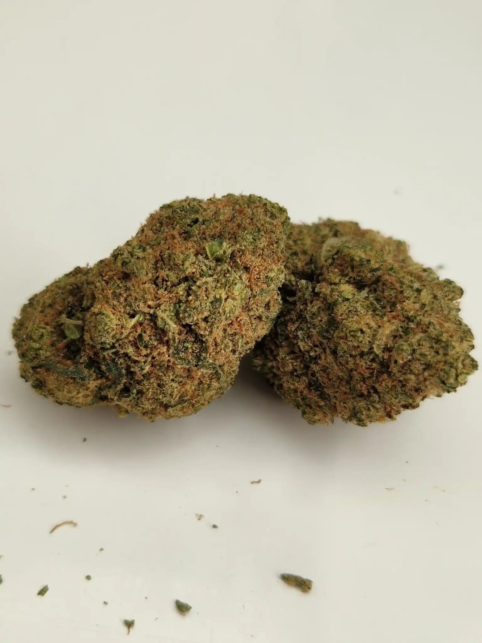 Mint Kush CBD-Blüten von BUFU – frontal fotografiert, harzig und kompakt.