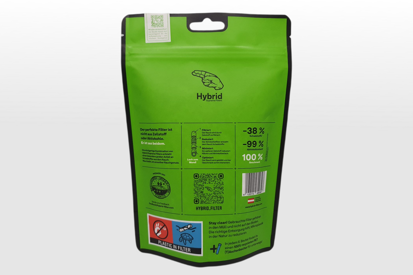 BUFU Hanf & CBD Shop - Rauchzubehör - Supreme Hybrid Filter 250stk - Produktbild Filterverpackung Rückseite
